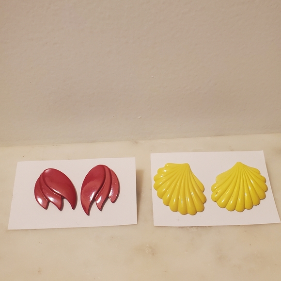 1980s Funky Earrings/ Red & Yellow Pairs/Great Colours/unique Style/two pairs - Picture 1 of 6